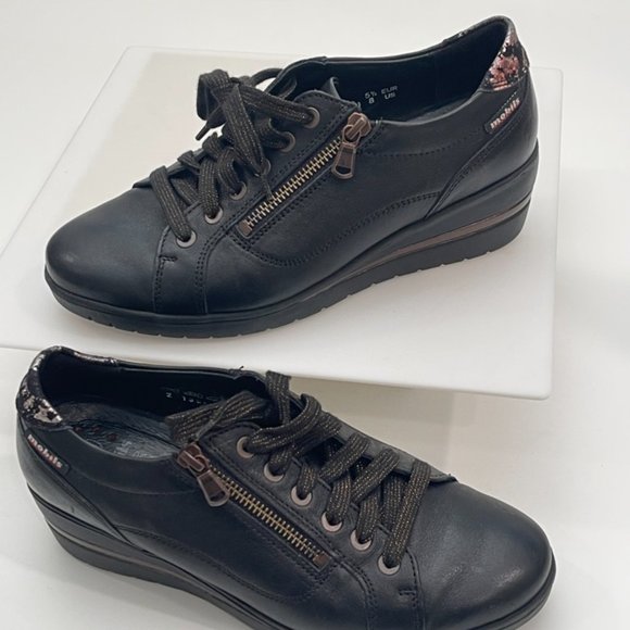 Mobils(branch of Mefisto) Comfortable Black Leather Lace-up Wedges with Zipper - Picture 5 of 16